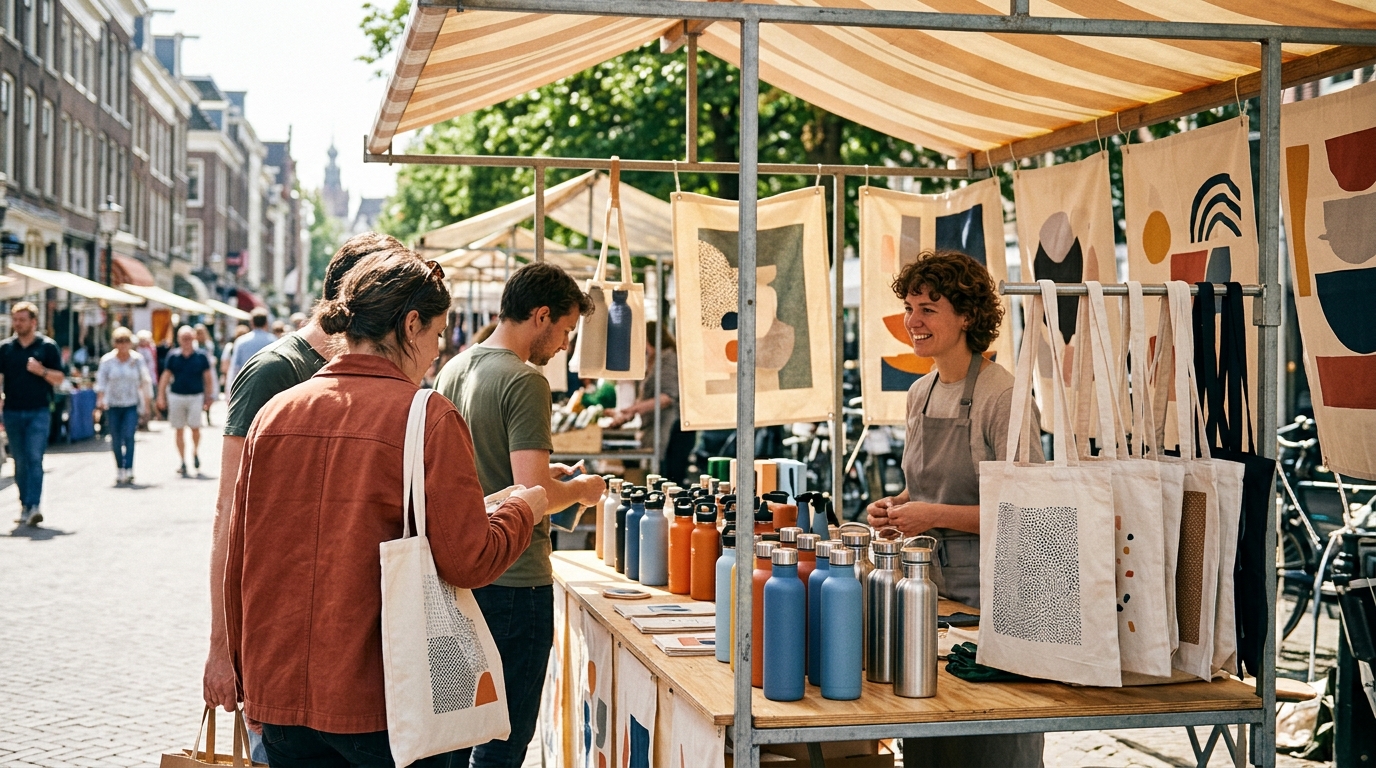 promotional merchandise on a market stall