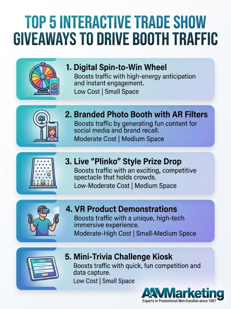 Infographic: Top 5 Best Interactive Trade Show Giveaways to Increase Booth Traffic.